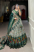 Women's Green Tusser Silk Floral Printed Lehenga Choli with Foil Work & Gotta Patti Dupatta | Designer Wedding, Festive, Navratri & Party Wear