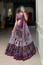 Women's Purple Floral Printed Tusser Silk Lehenga Choli with Foil Work & Gotta Patti Dupatta | Designer Wedding, Festive & Party Wear