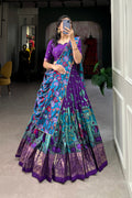 Women's Purple Tusser Silk Floral Printed Lehenga Choli with Foil Work & Gotta Patti Dupatta | Designer Festive, Wedding & Party Wear