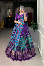 Women's Purple Tusser Silk Floral Printed Lehenga Choli with Foil Work & Gotta Patti Dupatta | Designer Festive, Wedding & Party Wear