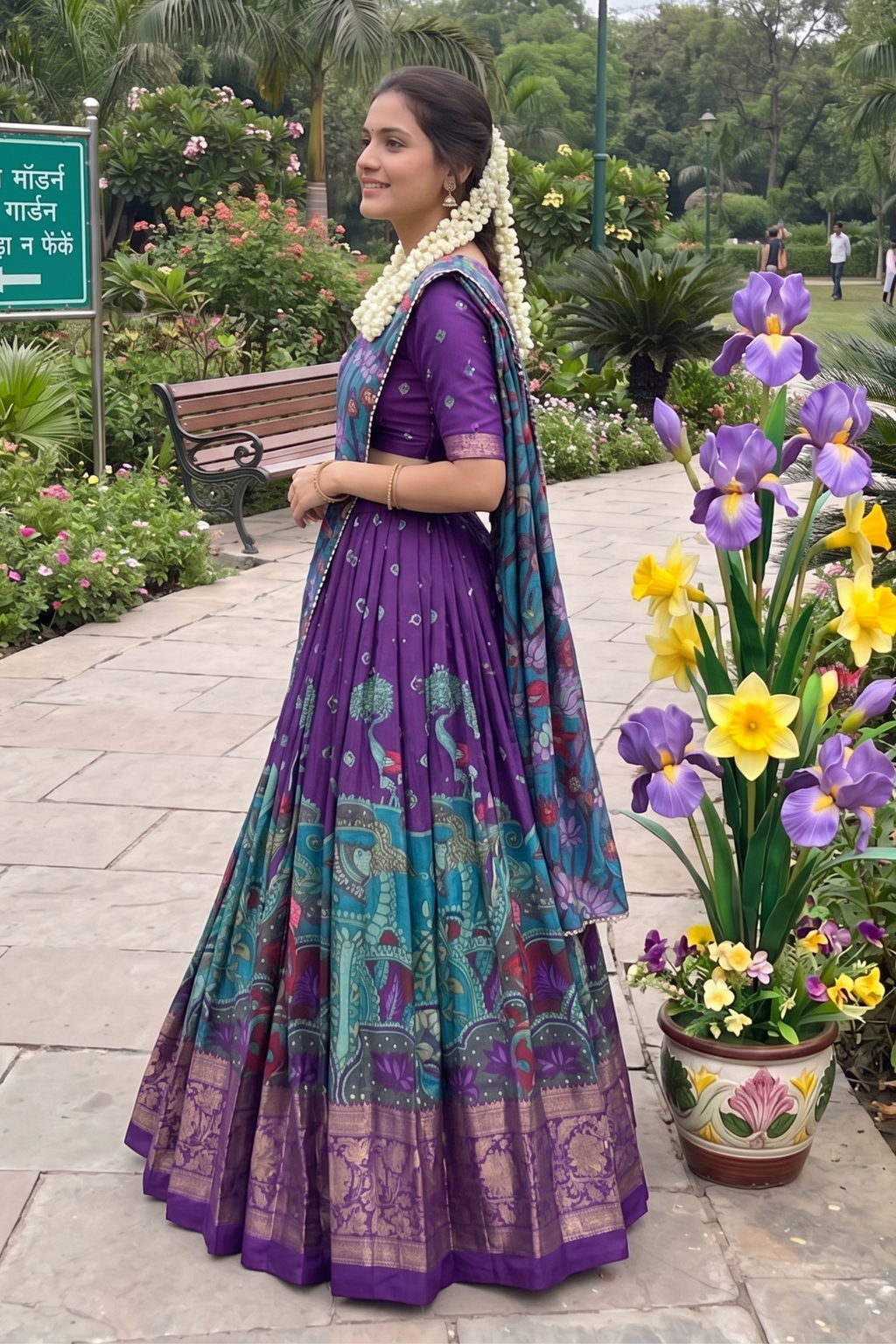 Women's Purple Tusser Silk Floral Printed Lehenga Choli with Foil Work & Gotta Patti Dupatta | Designer Festive, Wedding & Party Wear