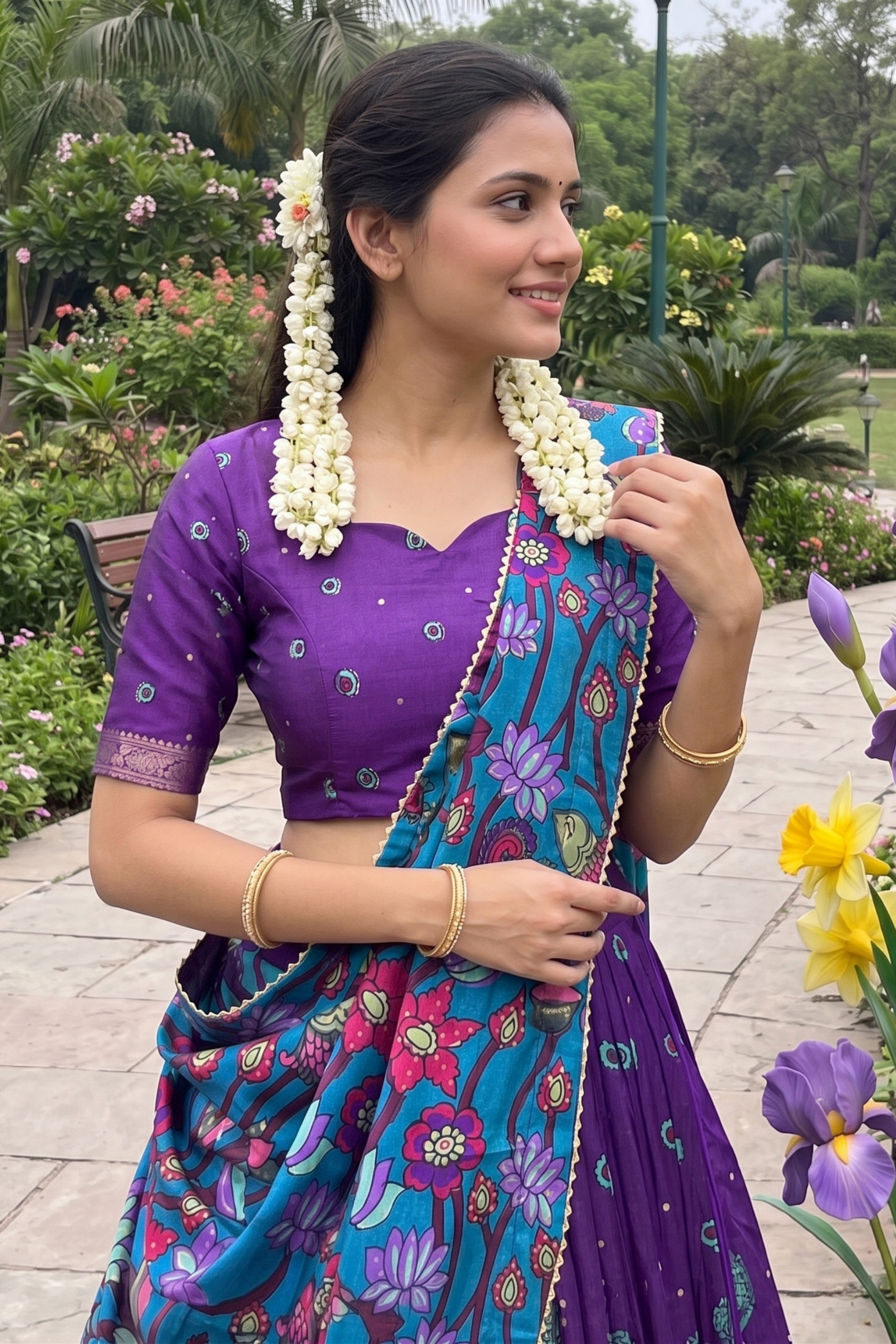 Women's Purple Tusser Silk Floral Printed Lehenga Choli with Foil Work & Gotta Patti Dupatta | Designer Festive, Wedding & Party Wear