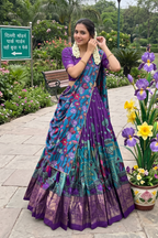 Women's Purple Tusser Silk Floral Printed Lehenga Choli with Foil Work & Gotta Patti Dupatta | Designer Festive, Wedding & Party Wear