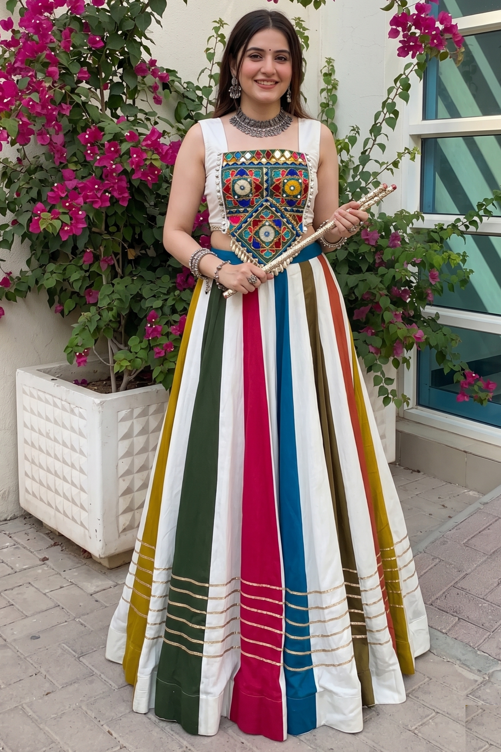 Premium Multicolor Gamthi Mirror Work Lehenga Choli for Women | Pure Rayon | Navratri & Garba Wear