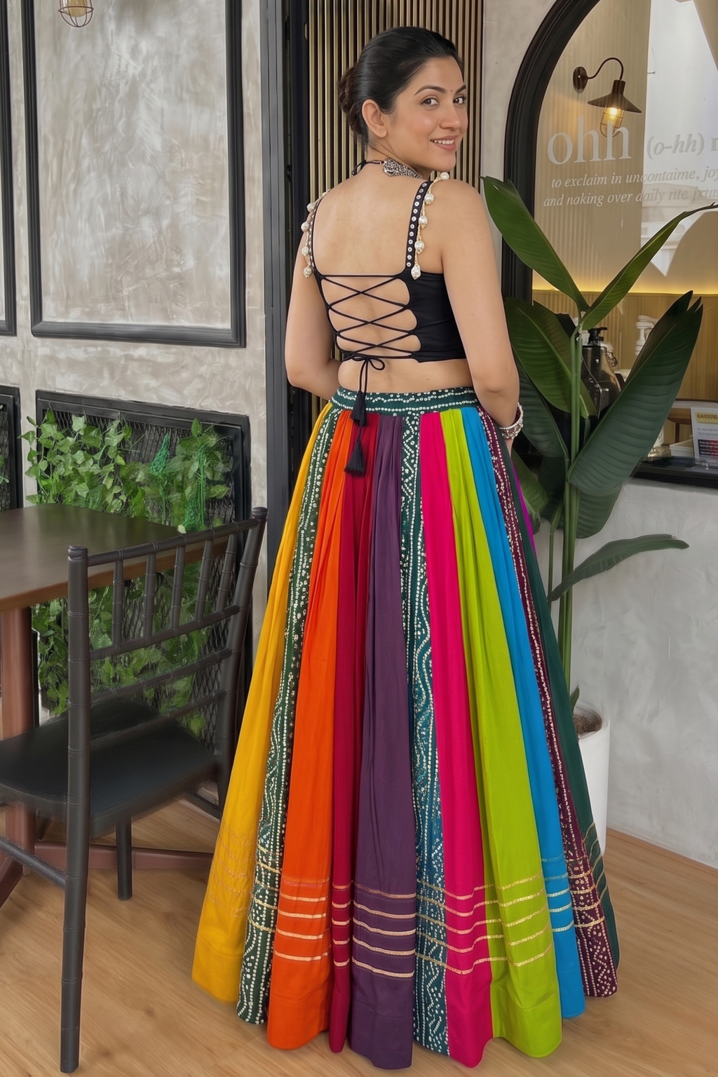Women's Multicolor Pure Rayon Lehenga Choli with Gota Patti, Paper Mirror & Cowrie Lace Work | Festive & Navratri Wear