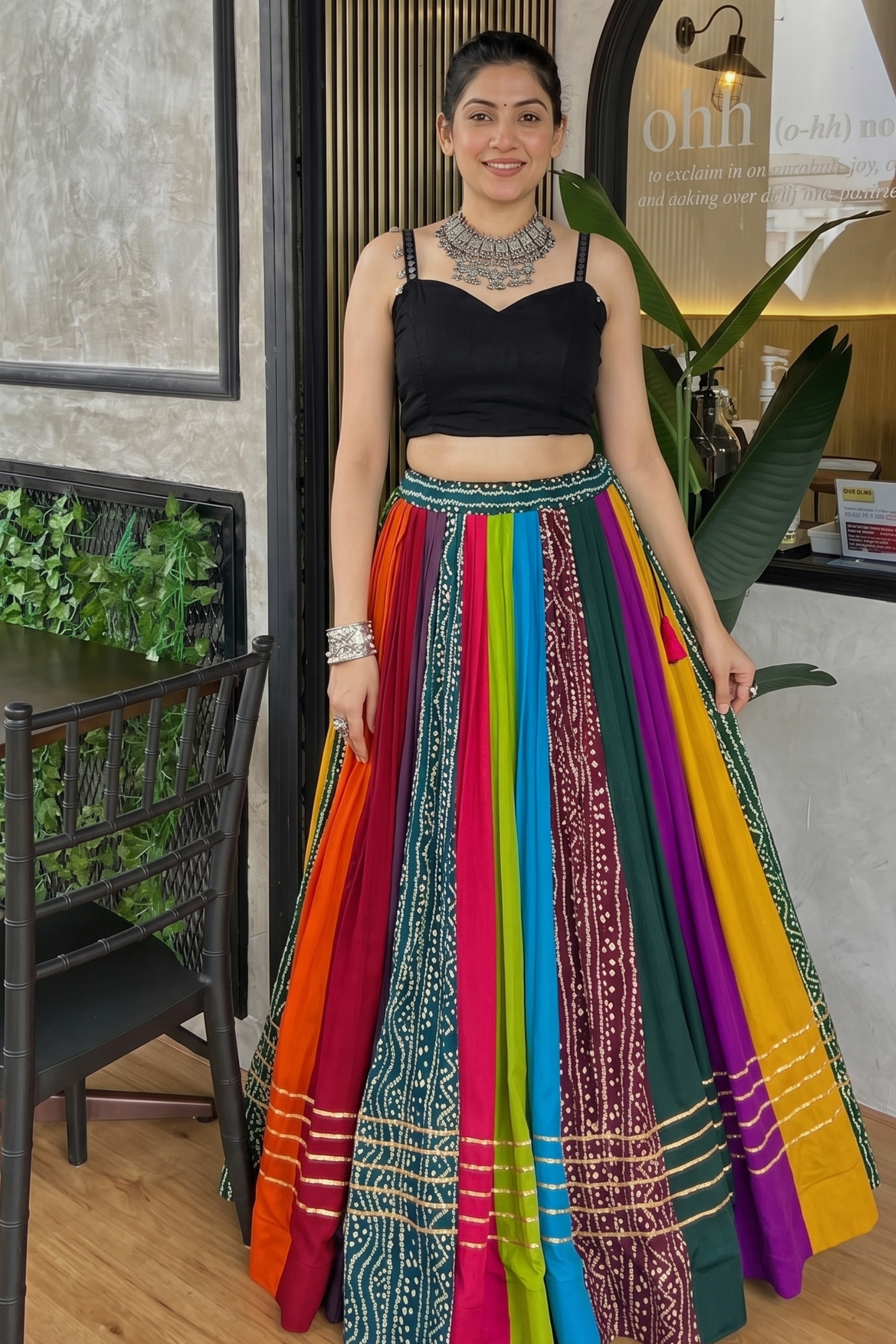 Women's Multicolor Pure Rayon Lehenga Choli with Gota Patti, Paper Mirror & Cowrie Lace Work | Festive & Navratri Wear