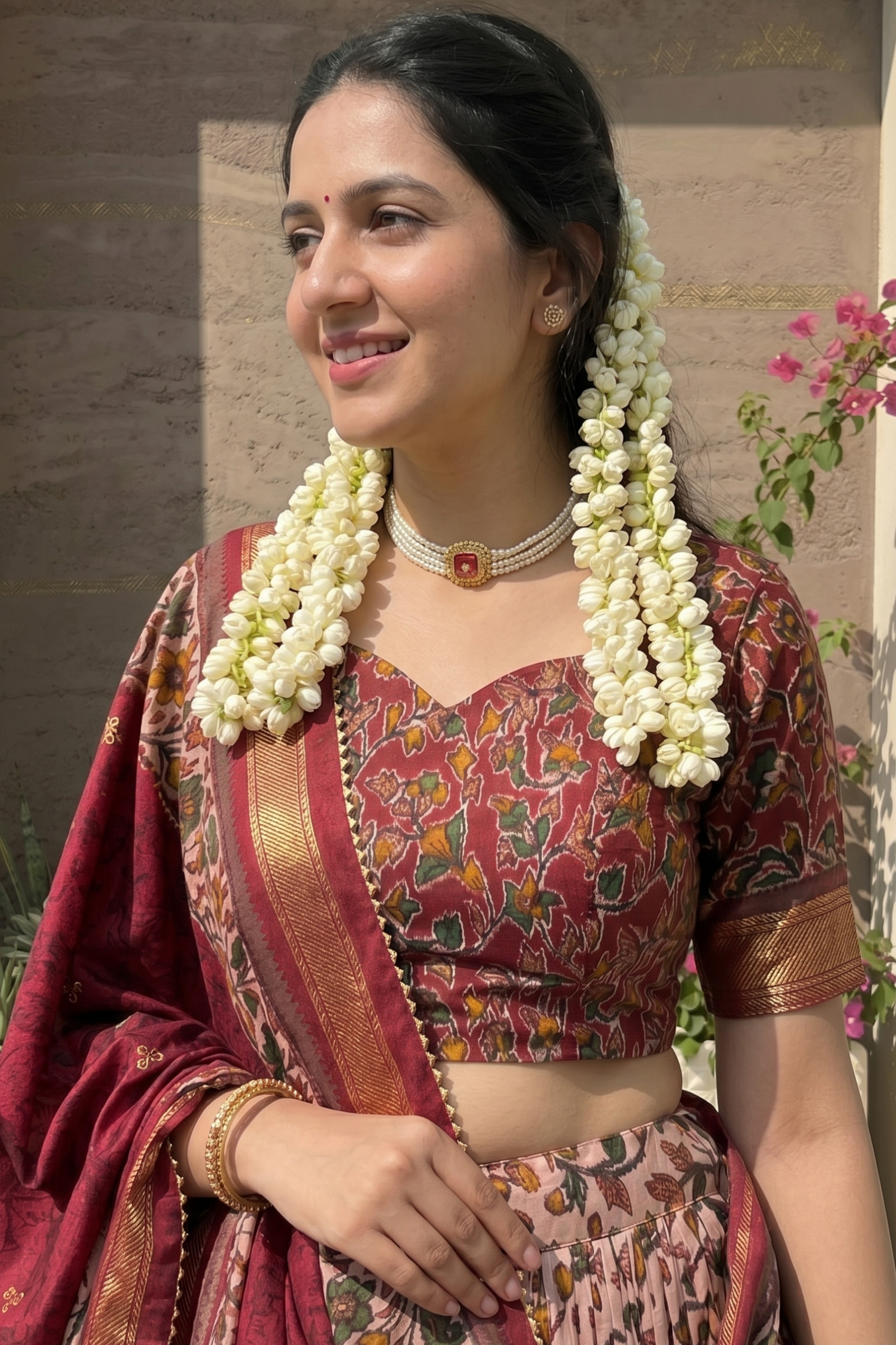Women's Maroon Tusser Silk Floral Printed Lehenga Choli with Foil Work & Gotta Patti Dupatta | Designer Wedding, Festive & Party Wear