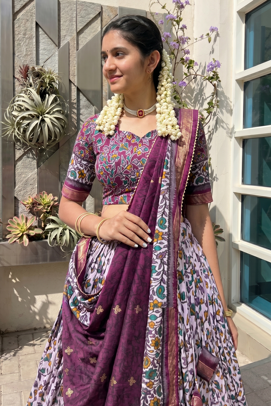 Women's Purple Floral Printed Tusser Silk Lehenga Choli with Foil Work & Gotta Patti Dupatta | Designer Wedding, Festive & Party Wear