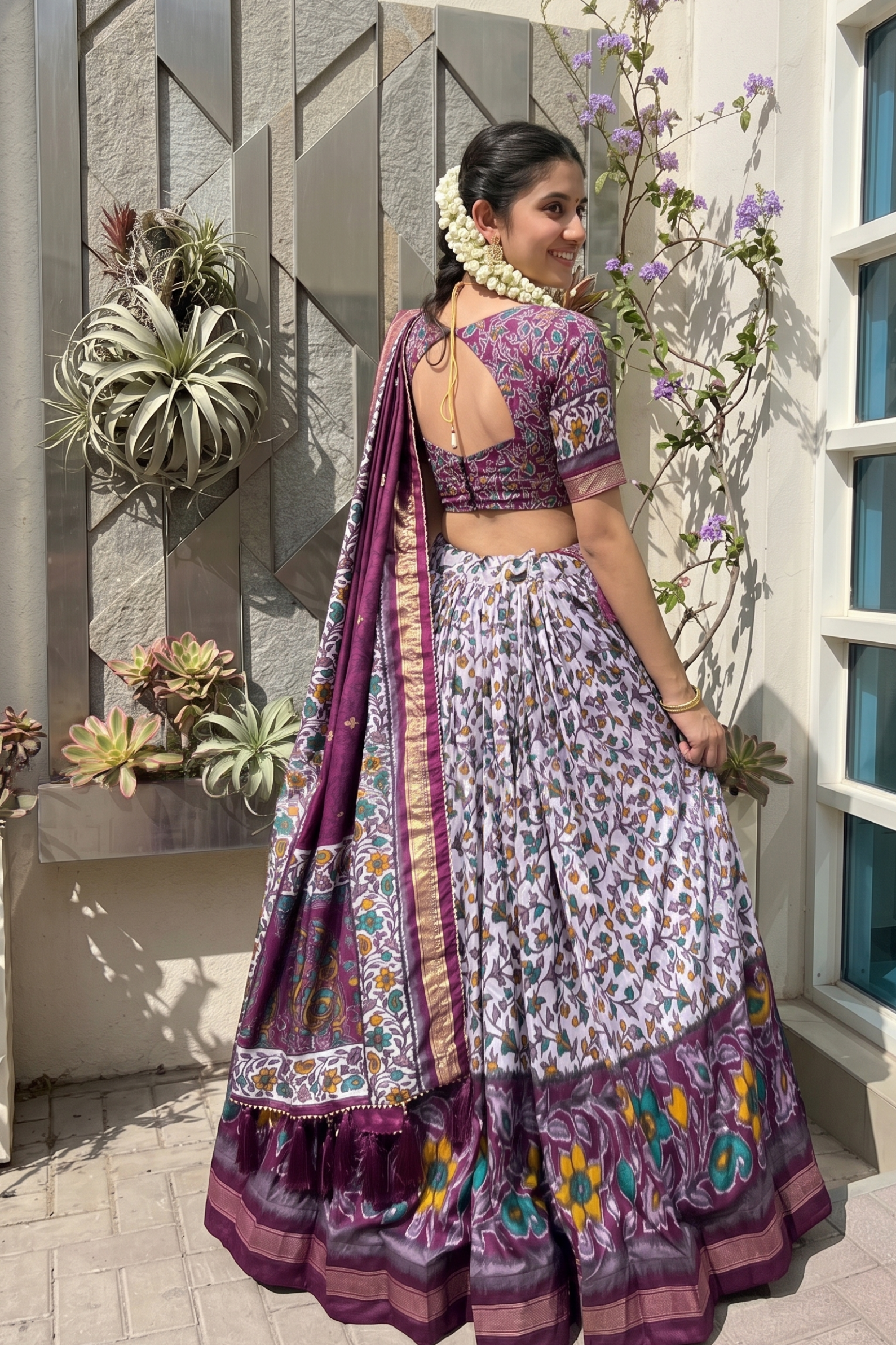 Women's Purple Floral Printed Tusser Silk Lehenga Choli with Foil Work & Gotta Patti Dupatta | Designer Wedding, Festive & Party Wear