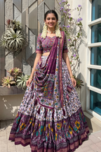 Women's Purple Floral Printed Tusser Silk Lehenga Choli with Foil Work & Gotta Patti Dupatta | Designer Wedding, Festive & Party Wear