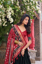 Women's Black Tusser Silk Floral Printed Lehenga Choli with Foil Work & Gotta Patti Dupatta | Designer Festive, Wedding & Party Wear