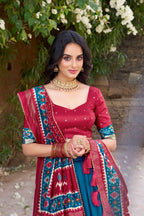 Women's Firozi Blue Tusser Silk Lehenga Choli with Floral Print, Foil Work & Gotta Patti Dupatta | Designer Festive & Wedding Wear