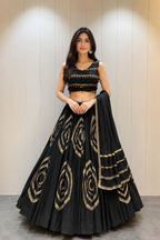 Women's Black Roman Cotton Navratri Lehenga Choli with Dupatta | Fancy Multi Lace Work | 6 Meter Flare Garba & Dandiya Festival Wear