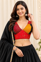 Women's Black Rayon Navratri Lehenga Choli with Gamthi Patch Work & Dupatta | Traditional Dandiya, Festival & Ethnic Wear