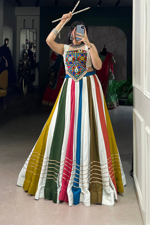 Premium Multicolor Gamthi Mirror Work Lehenga Choli for Women | Pure Rayon | Navratri & Garba Wear