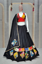 Women's Black Rayon Navratri Lehenga Choli with Gamthi Patch Work & Dupatta | Traditional Dandiya, Festival & Ethnic Wear