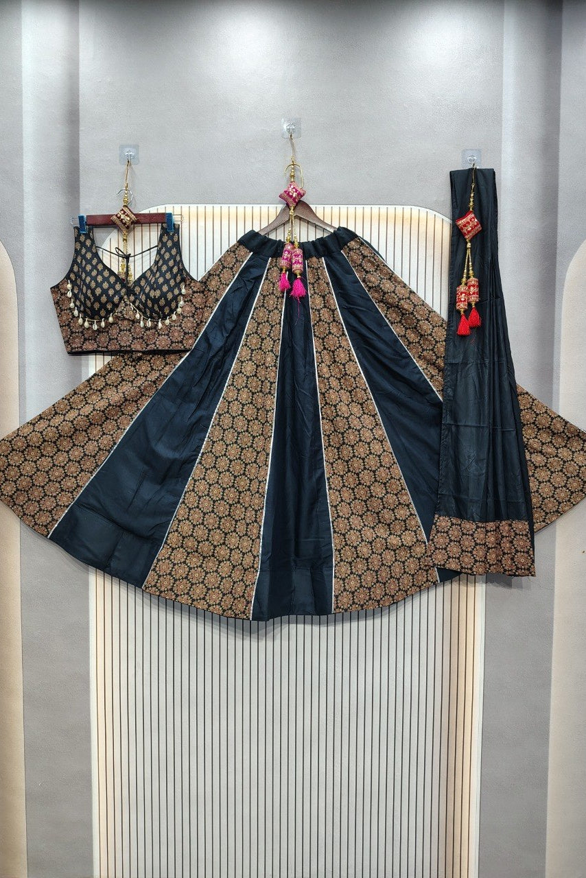 Women's Black Cotton Ajrakh Print Navratri Lehenga Choli with Dupatta | Dandiya, Festival & Ethnic Wear