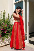 Women's Red Cotton Ajrakh Print Navratri Lehenga Choli with Dupatta | Dandiya, Festival & Ethnic Wear