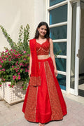 Women's Red Cotton Ajrakh Print Navratri Lehenga Choli with Dupatta | Dandiya, Festival & Ethnic Wear