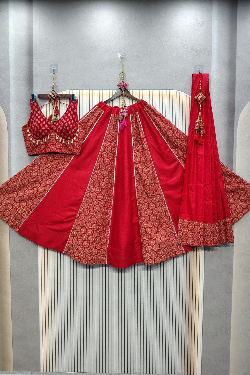 Women's Red Cotton Ajrakh Print Navratri Lehenga Choli with Dupatta | Dandiya, Festival & Ethnic Wear