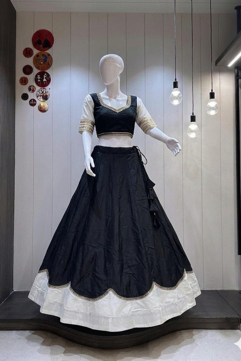 Women's Black Pure Rayon Navratri Lehenga Choli | Traditional Dandiya, Festival & Party Wear