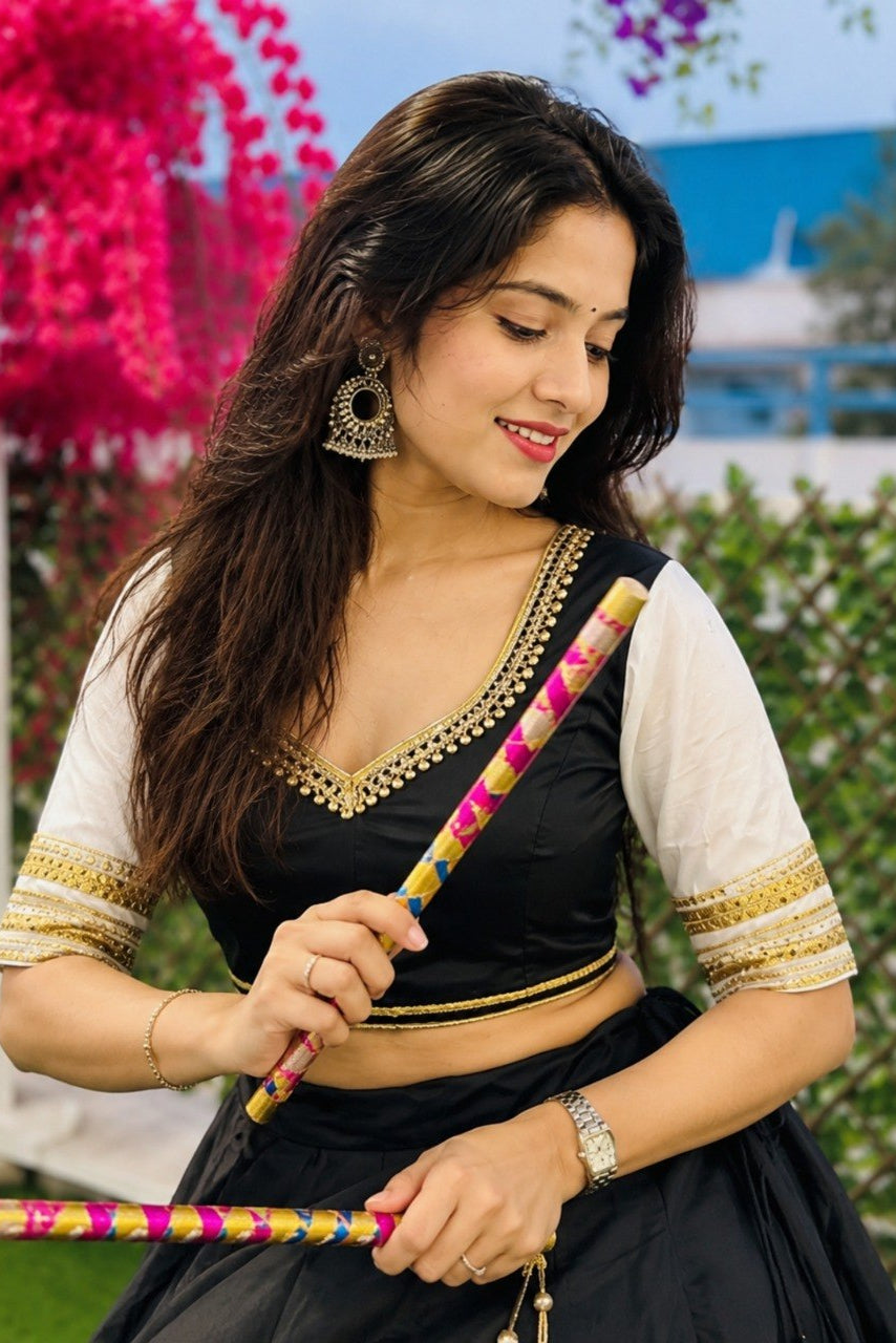 Women's Black Pure Rayon Navratri Lehenga Choli | Traditional Dandiya, Festival & Party Wear
