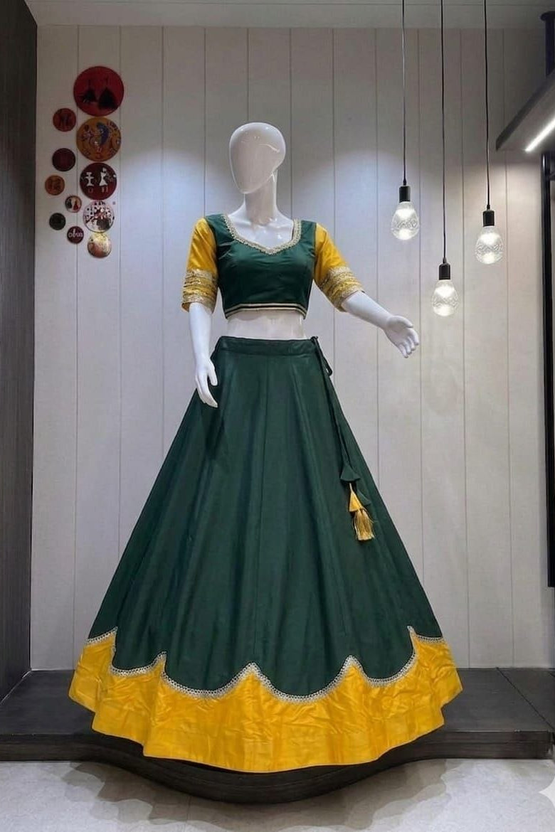 Women's Green Pure Rayon Navratri Lehenga Choli | Traditional Dandiya, Festival & Party Wear