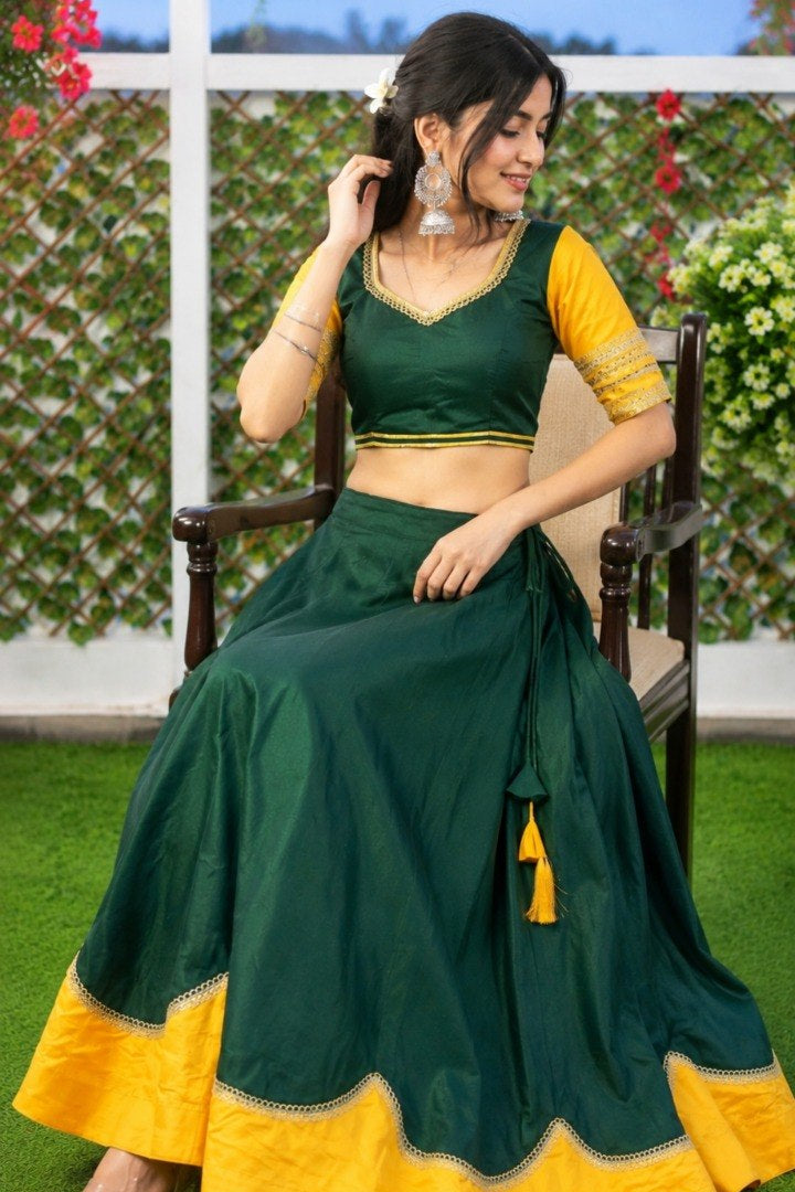 Women's Green Pure Rayon Navratri Lehenga Choli | Traditional Dandiya, Festival & Party Wear