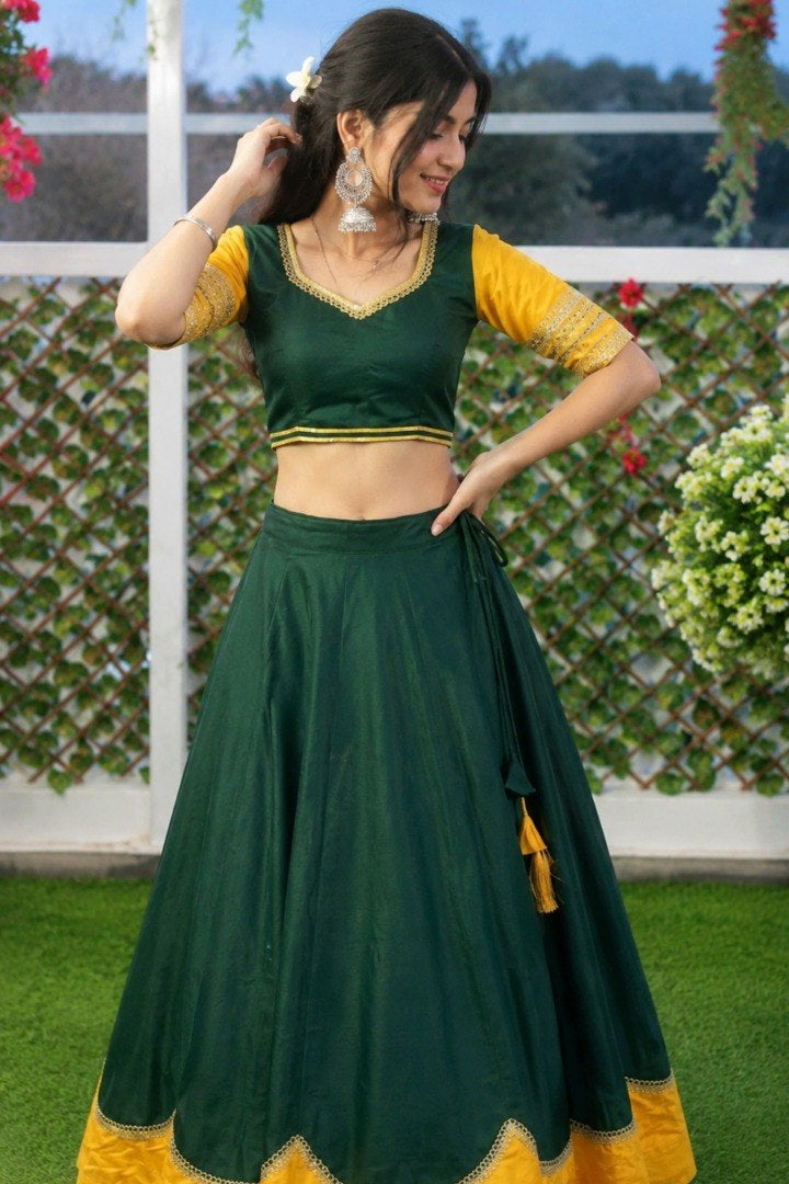 Women's Green Pure Rayon Navratri Lehenga Choli | Traditional Dandiya, Festival & Party Wear