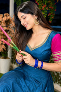 Women's Teal Blue Pure Rayon Navratri Lehenga Choli | Traditional Dandiya, Festival & Party Wear