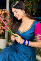 Women's Teal Blue Pure Rayon Navratri Lehenga Choli | Traditional Dandiya, Festival & Party Wear