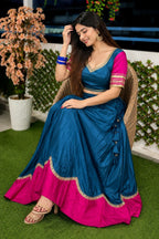 Women's Teal Blue Pure Rayon Navratri Lehenga Choli | Traditional Dandiya, Festival & Party Wear
