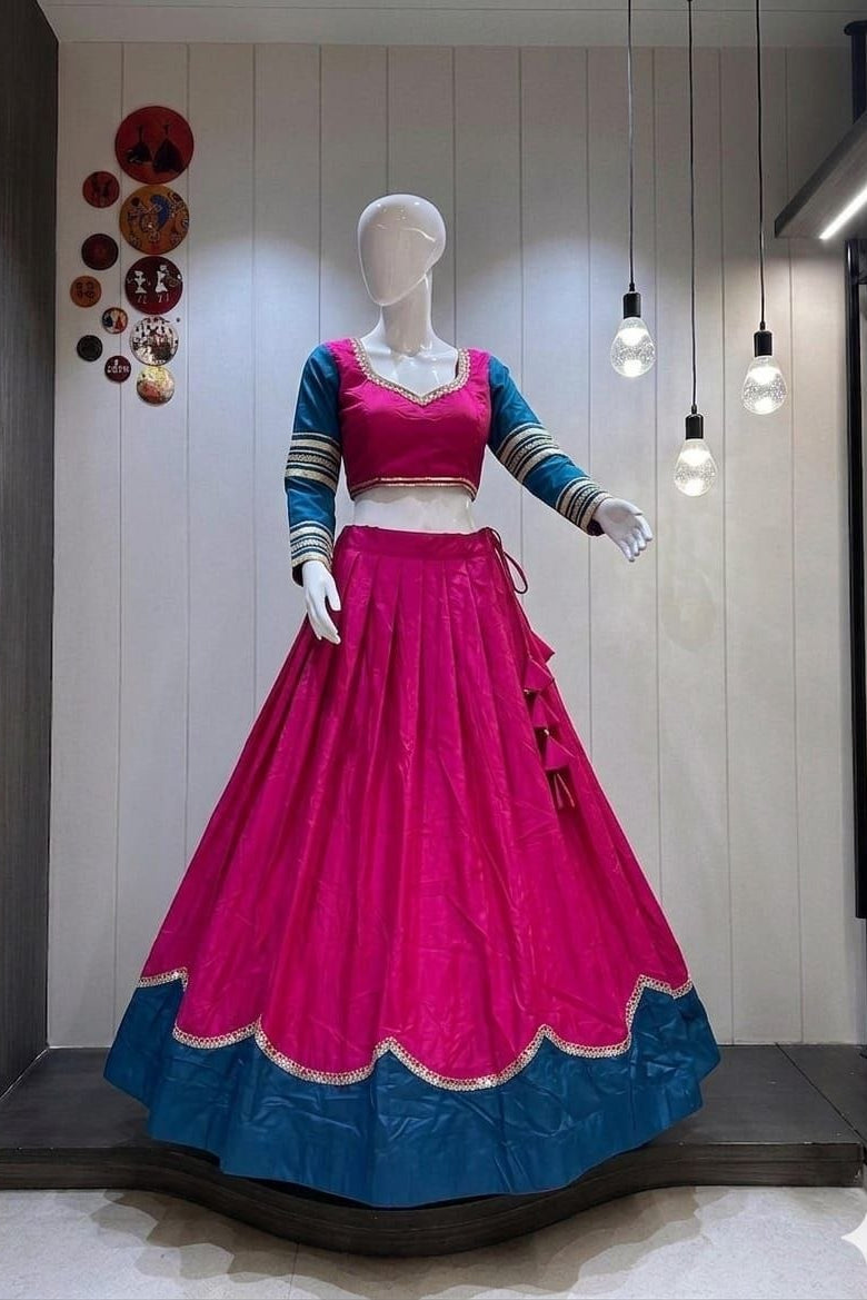 Women's Teal Blue Pure Rayon Navratri Lehenga Choli | Traditional Dandiya, Festival & Party Wear