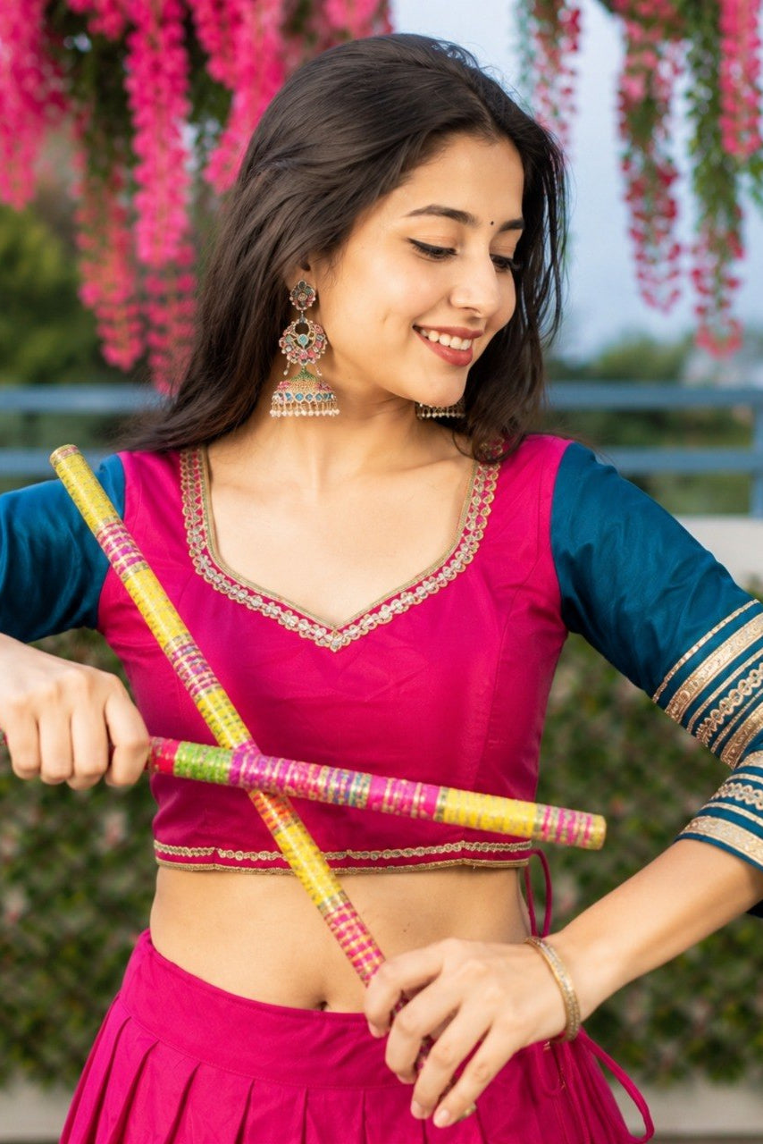 Women's Pink Pure Rayon Navratri Lehenga Choli | Traditional Dandiya, Festival & Party Wear