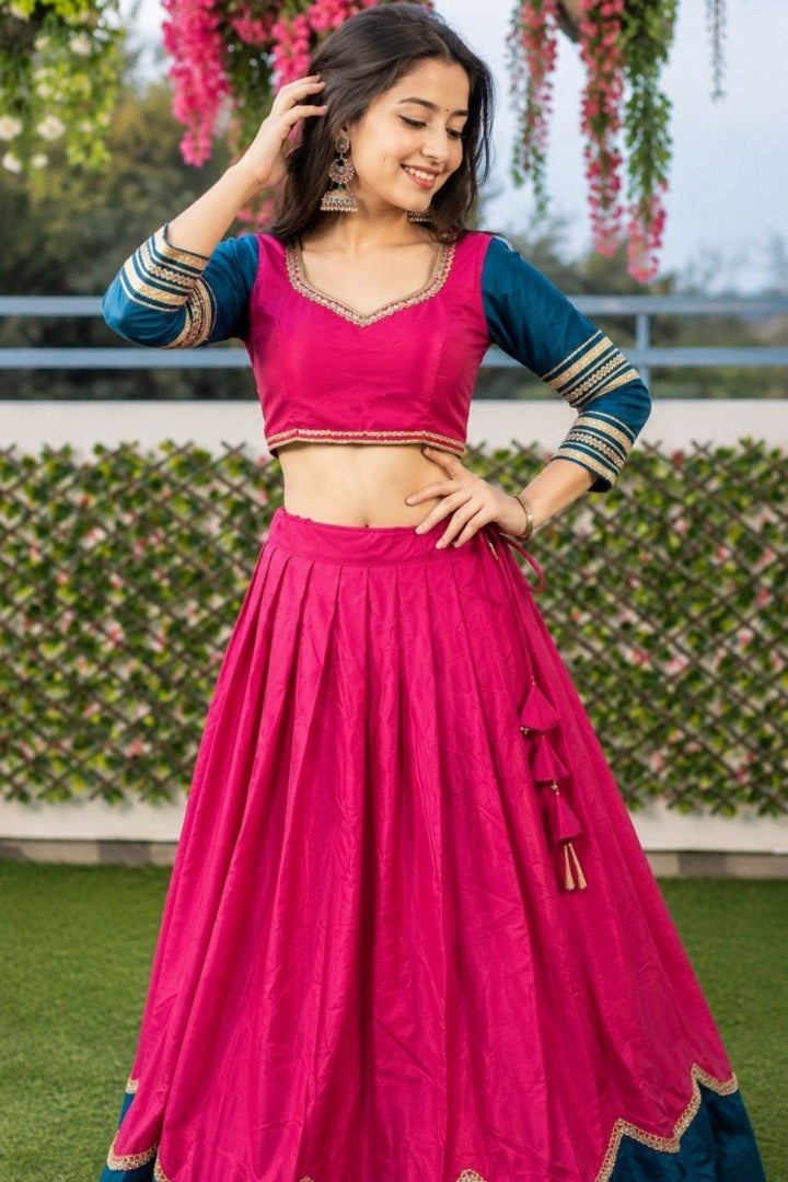 Women's Pink Pure Rayon Navratri Lehenga Choli | Traditional Dandiya, Festival & Party Wear