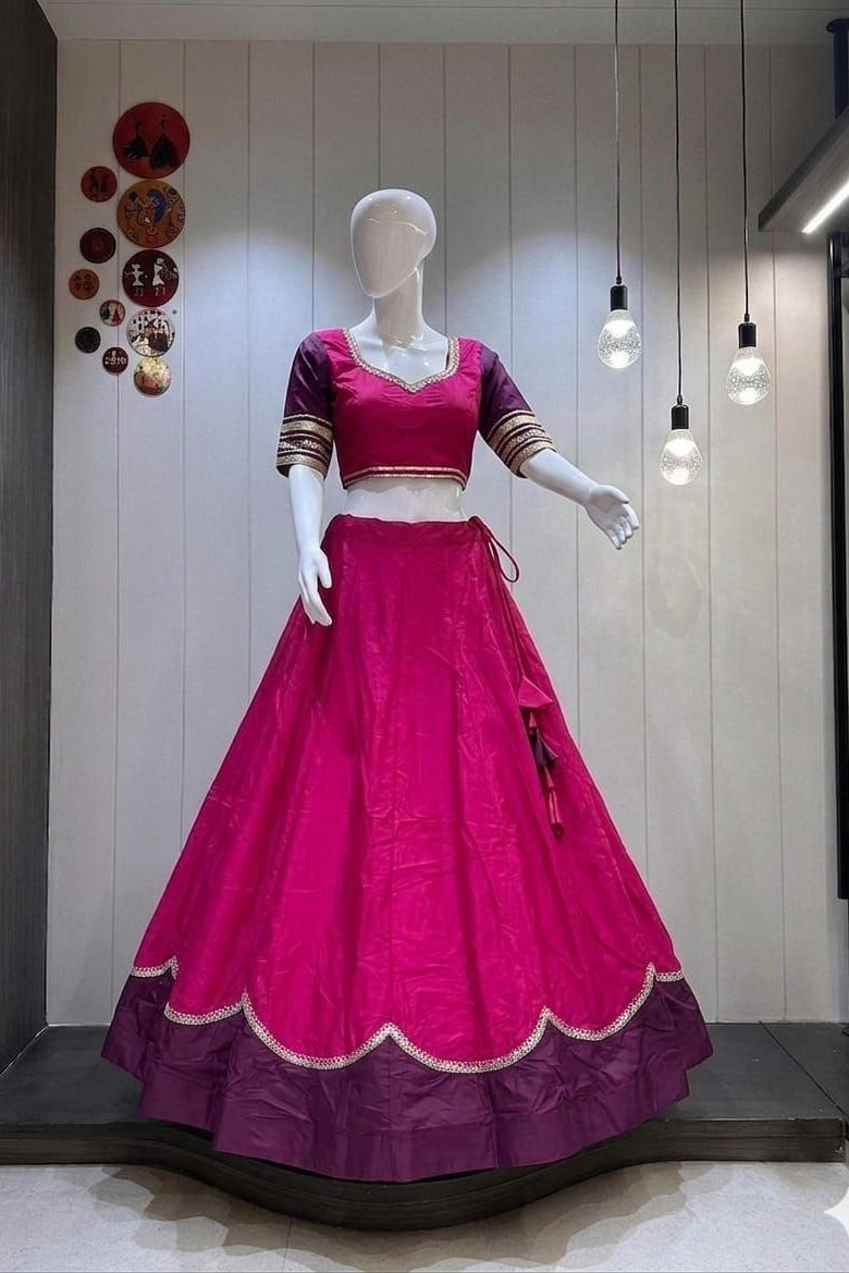 Women's Rani Pink Pure Rayon Navratri Lehenga Choli | Traditional Dandiya, Festival & Party Wear