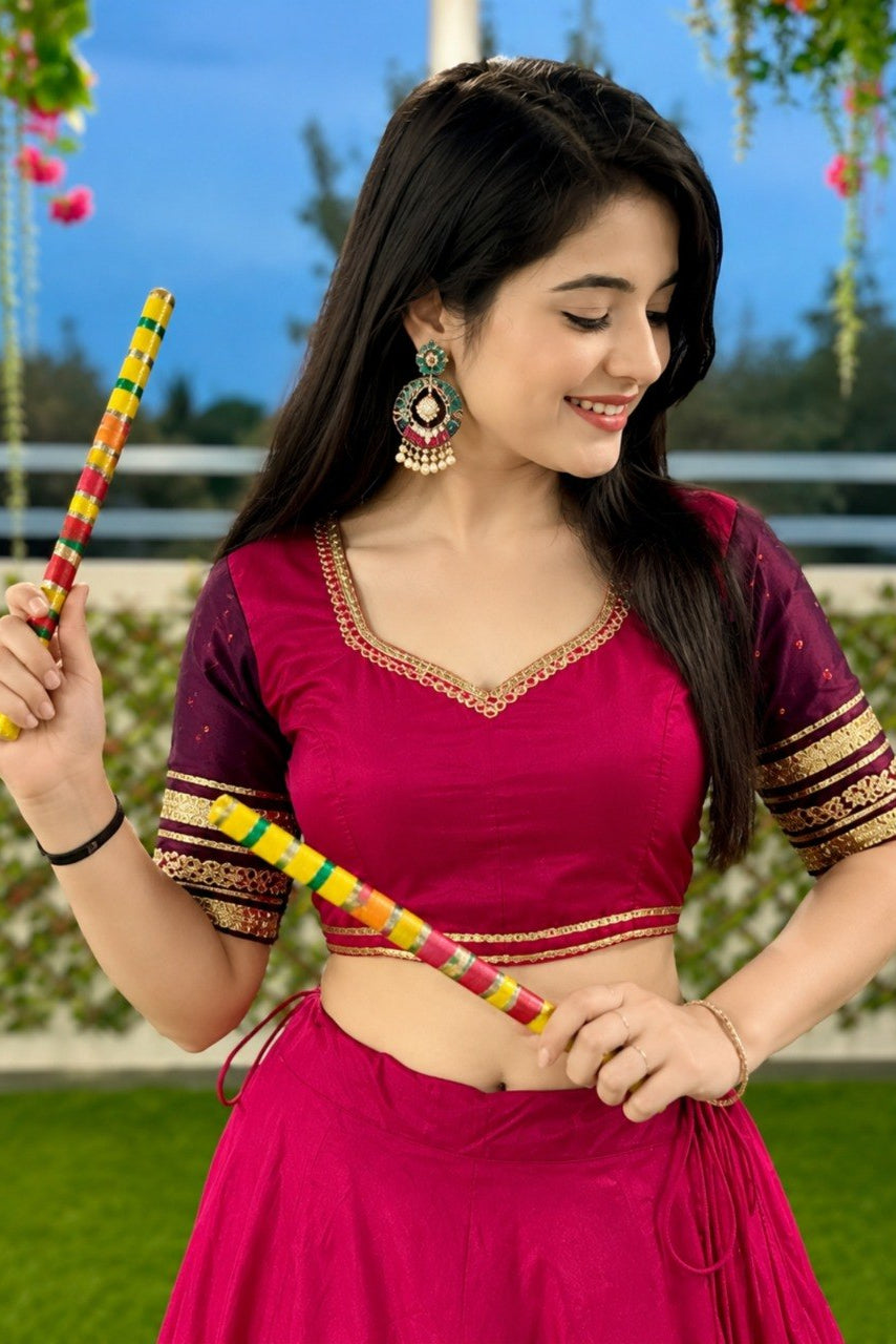 Women's Rani Pink Pure Rayon Navratri Lehenga Choli | Traditional Dandiya, Festival & Party Wear