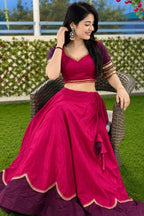 Women's Rani Pink Pure Rayon Navratri Lehenga Choli | Traditional Dandiya, Festival & Party Wear