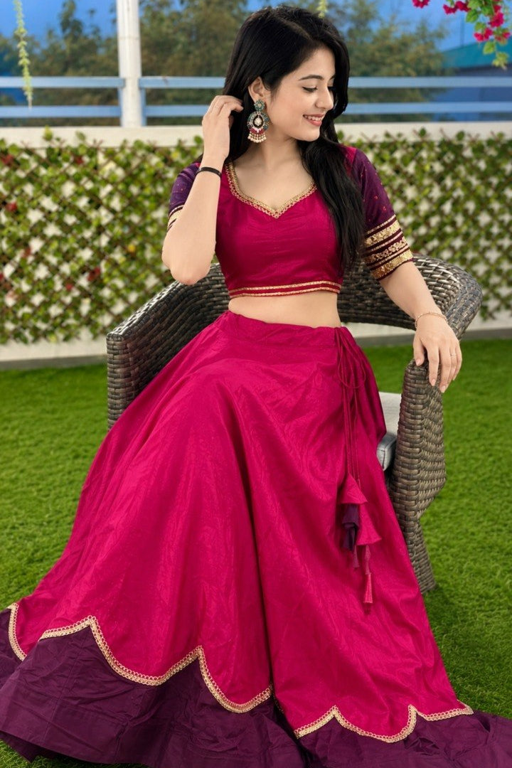 Women's Rani Pink Pure Rayon Navratri Lehenga Choli | Traditional Dandiya, Festival & Party Wear
