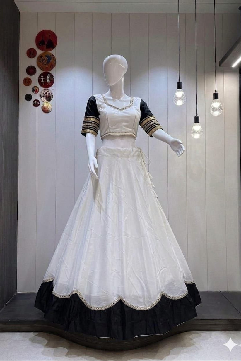 Women's White Pure Rayon Navratri Lehenga Choli | Traditional Dandiya, Festival & Party Wear