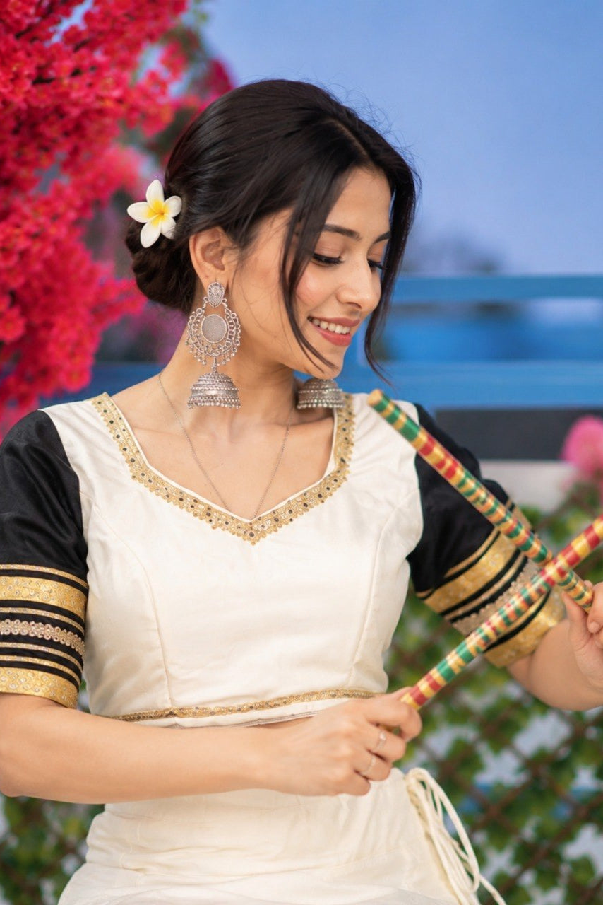 Women's White Pure Rayon Navratri Lehenga Choli | Traditional Dandiya, Festival & Party Wear