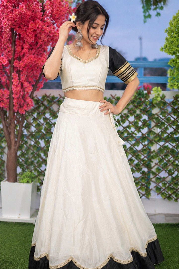 Women's White Pure Rayon Navratri Lehenga Choli | Traditional Dandiya, Festival & Party Wear