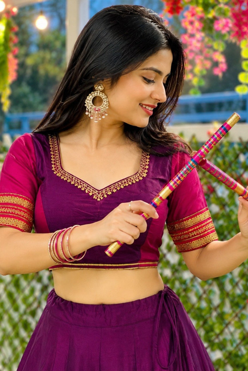 Women's Purple Pure Rayon Navratri Lehenga Choli | Traditional Dandiya, Festival & Party Wear