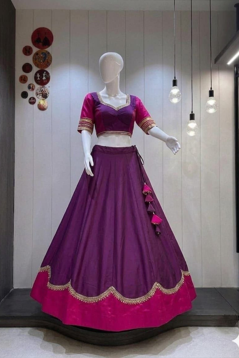 Women's Purple Pure Rayon Navratri Lehenga Choli | Traditional Dandiya, Festival & Party Wear