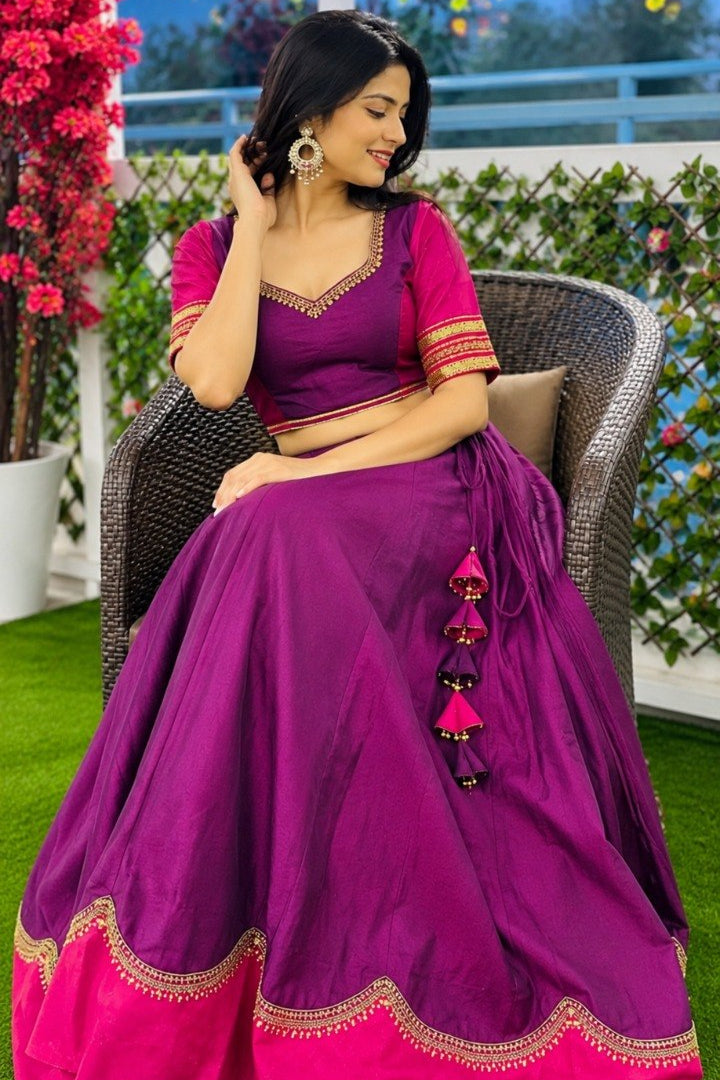 Women's Purple Pure Rayon Navratri Lehenga Choli | Traditional Dandiya, Festival & Party Wear