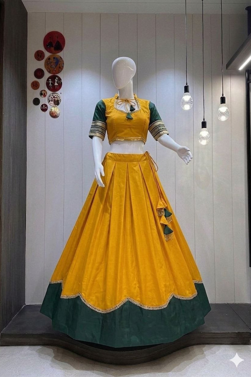 Women's Mustard Yellow Pure Rayon Navratri Lehenga Choli | Traditional Dandiya, Festival & Party Wear