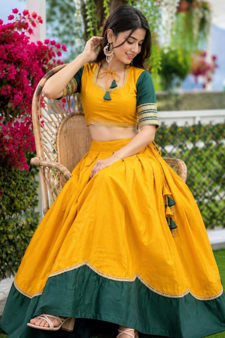 Women's Mustard Yellow Pure Rayon Navratri Lehenga Choli | Traditional Dandiya, Festival & Party Wear
