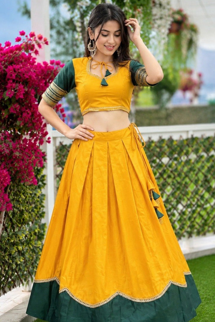 Women's Mustard Yellow Pure Rayon Navratri Lehenga Choli | Traditional Dandiya, Festival & Party Wear