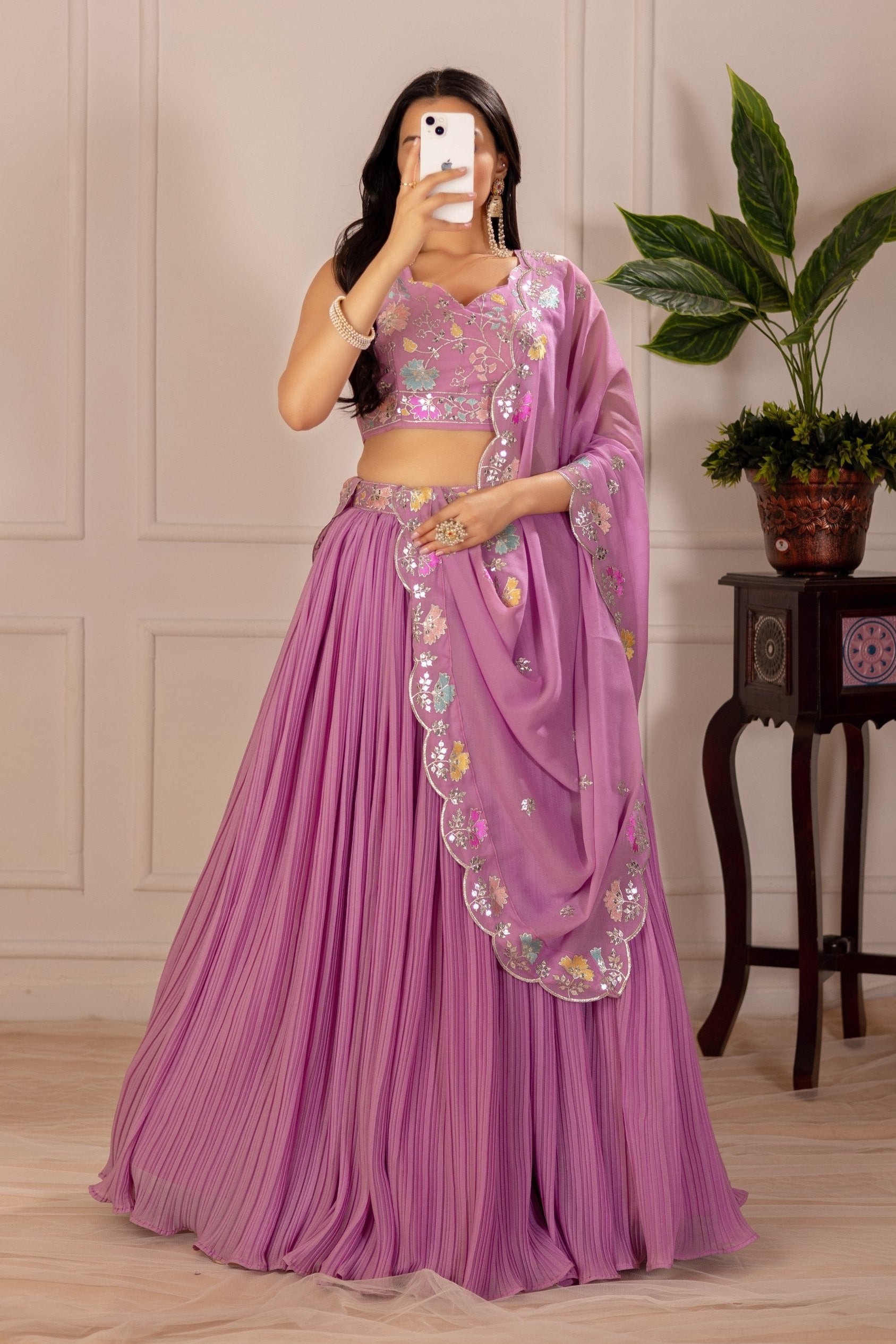 Women's Wine Star Fox Georgette Embroidered Lehenga Choli with Dupatta | Designer Party Wear, Wedding, Reception, Engagement & Festive Lehenga Set