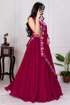 Women's Wine Star Fox Georgette Embroidered Lehenga Choli with Dupatta | Designer Party Wear, Wedding, Reception, Engagement & Festive Lehenga Set